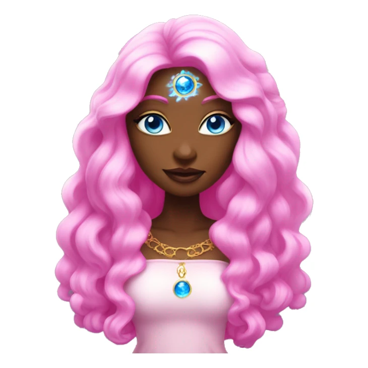 magical diva with pink andromedan skin long hair and blue eyes glowing third eye sticker