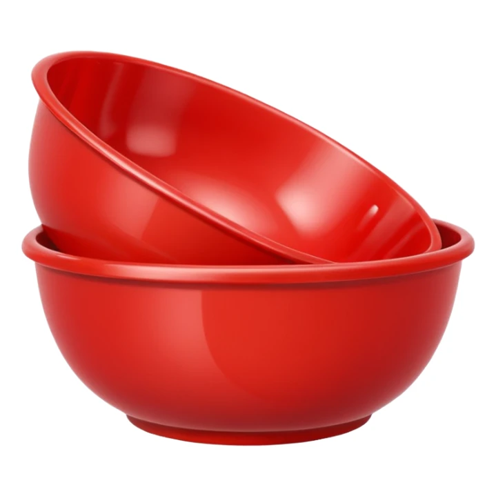A bright red plastic household bowl. Smooth glossy surface, soft studio lighting, subtle shadow underneath. Product-style photography, crisp focus, minimalistic composition. sticker