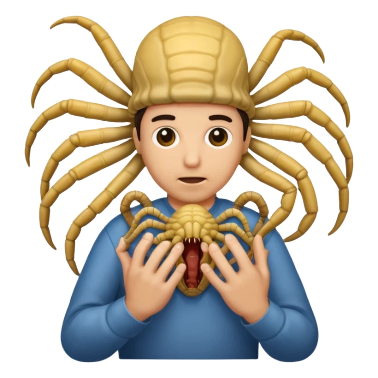 man with Baby Facehugger on his face sticker