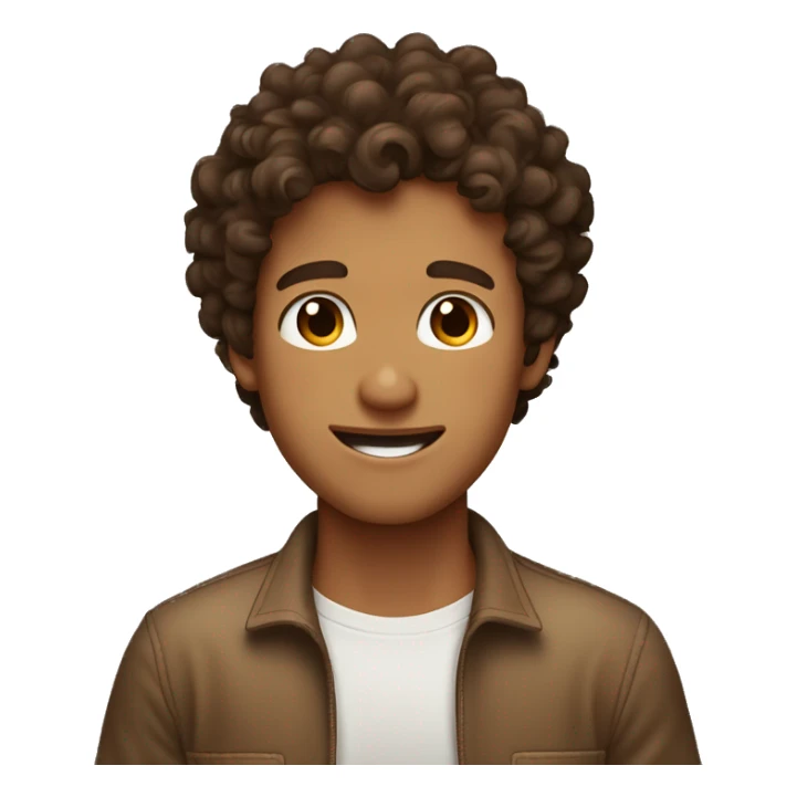 cute tan skinned guy with brown soft curly hair, darkbrown eyes, sticking out his tongue sticker