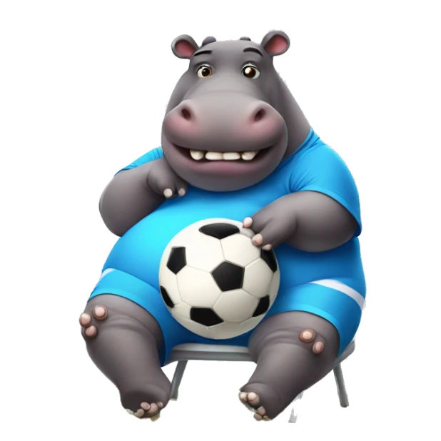 fat hippo as soccer player sit on chair sticker