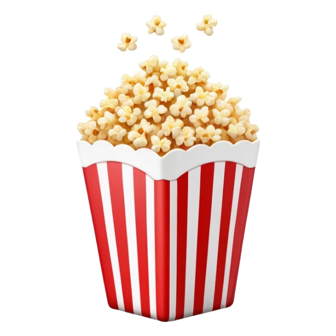 extremely minimalist popcorn in red and white vertically striped box, absolute minimum details, no text, no labels, pure iOS emoji style with glossy finish sticker