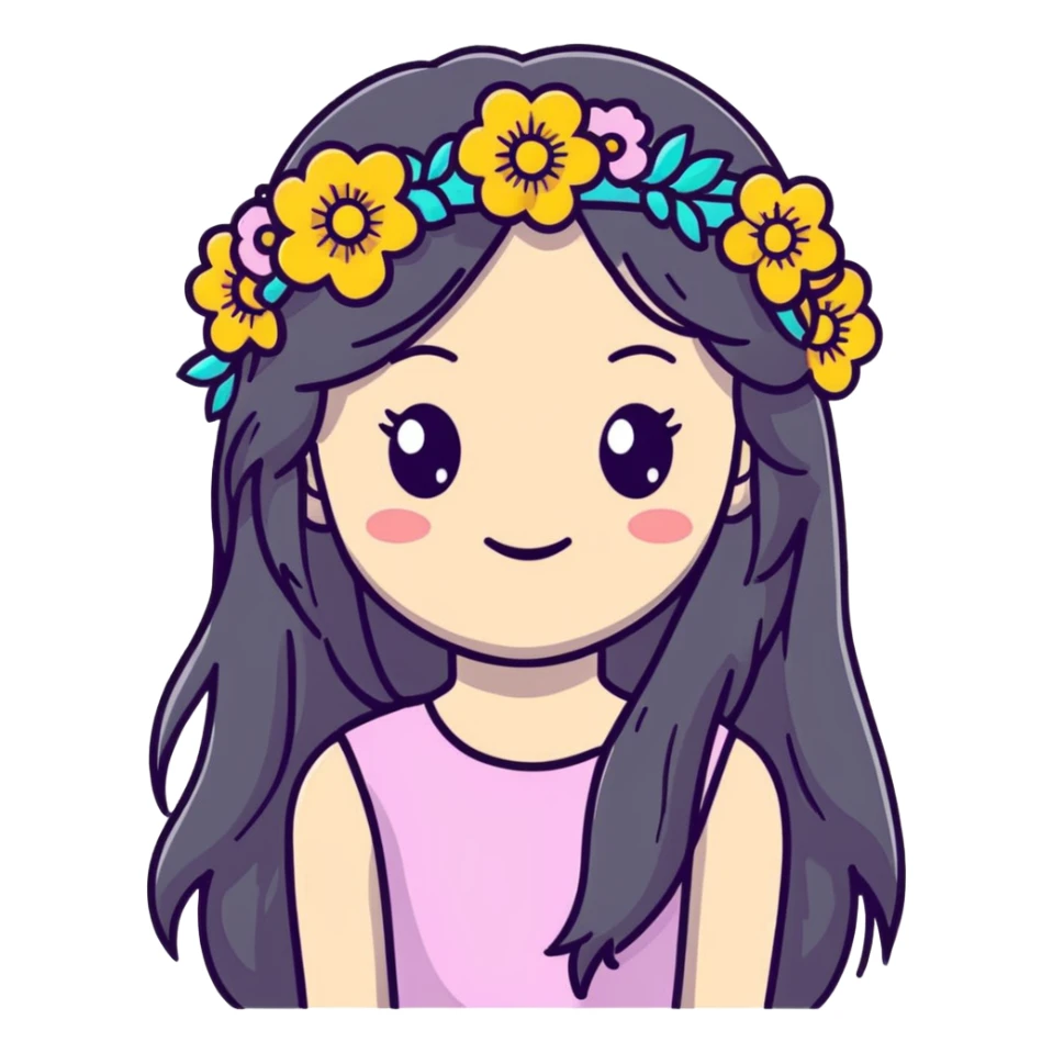 cute girl with long hair and flower crown sticker