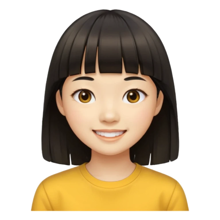 asian girl blunt fringe long hair yellow shirt sticker