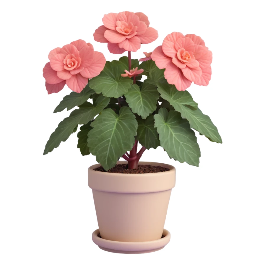 Begonia Rex foliage plant with only greenish-purple spiral patterned leaves in a beige pot, no flowers sticker