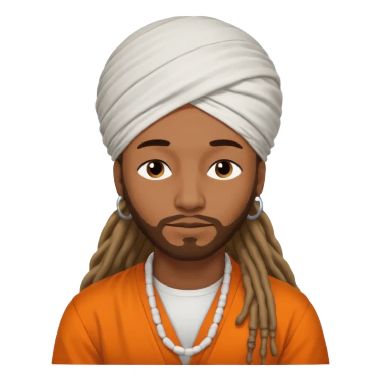 Brownskin man with long dreadlocks add a white turban on his head orange shirt sleeping sticker