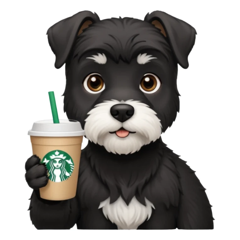 Black schnauzer with a Starbucks cup sticker