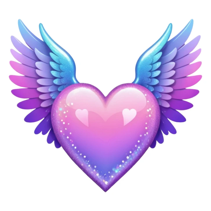 ombré heart with big full pastel wings with glitter and sparkles sticker