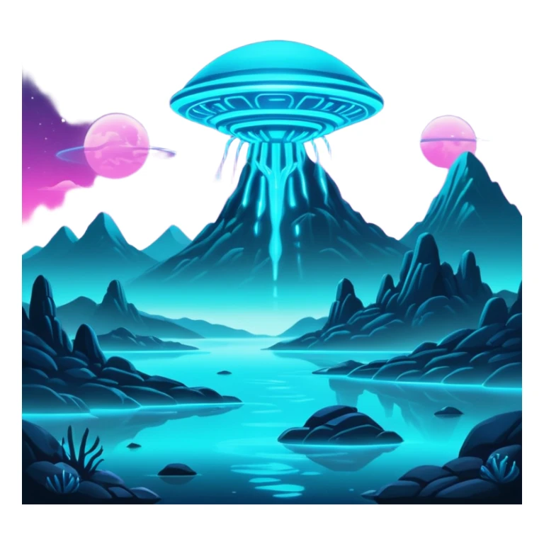 extraterrestrial futuristic otherworldly cyan bioluminescent neon-glowing aesthetic scenery sticker