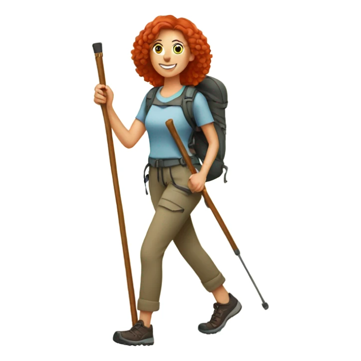 Red haired woman hiking full body with hiking sticks sticker