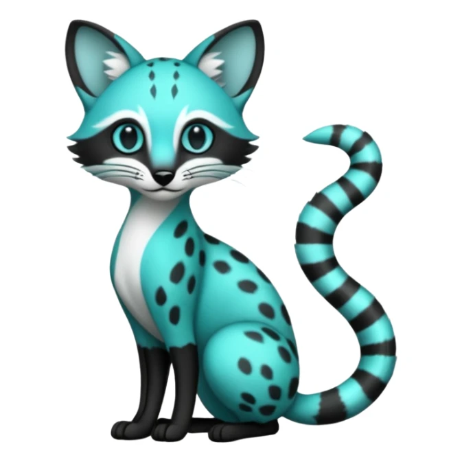 Blue green turquoise black white genet-fusion-hybrid-creature (full body) sticker