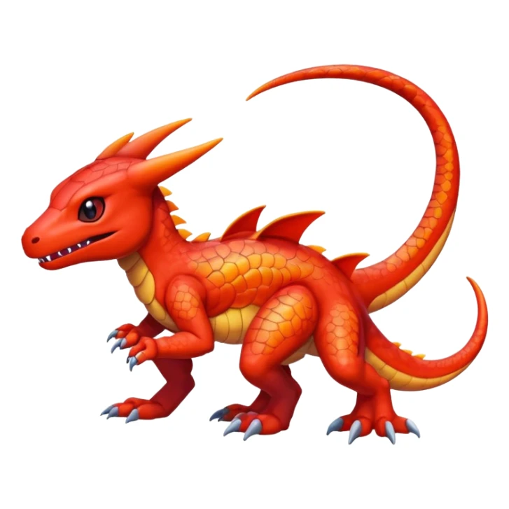 cute shiny colorful Guilmon-Salandit hybrid creature, full body sticker