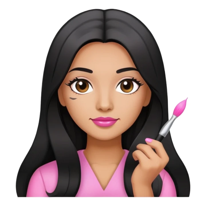 Pink Nail Tech with black long hair holding small acrylic brush sticker