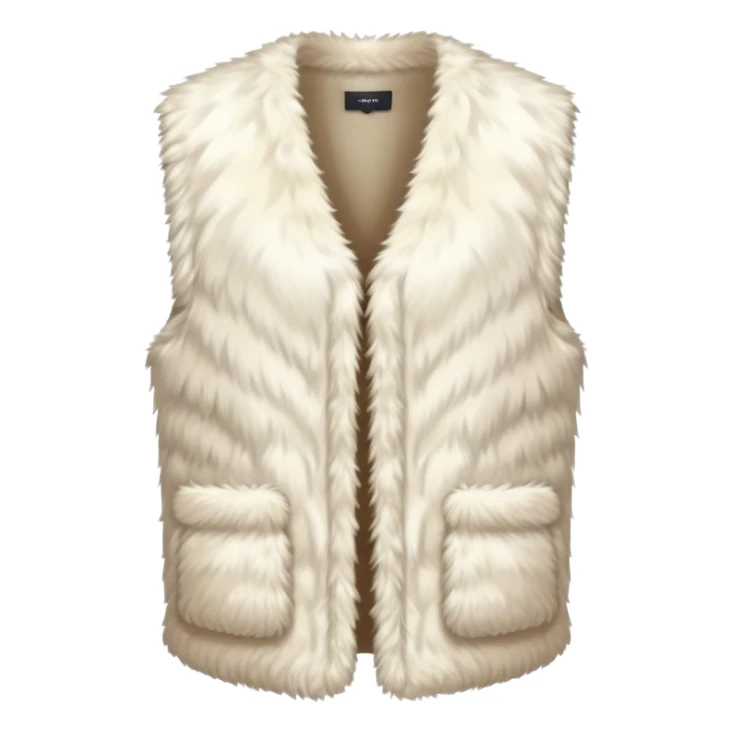A plain, fluffy fur vest in near-white cream color without pockets sticker