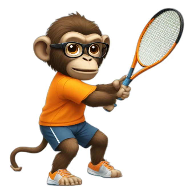 ape playing tennis in orange shirt with glasses sticker