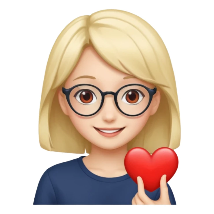 Girl with anime glasses showing heart sticker
