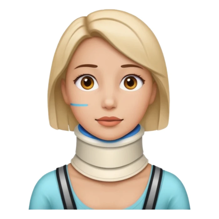 Add a neck brace to this woman, keep everything else the same sticker