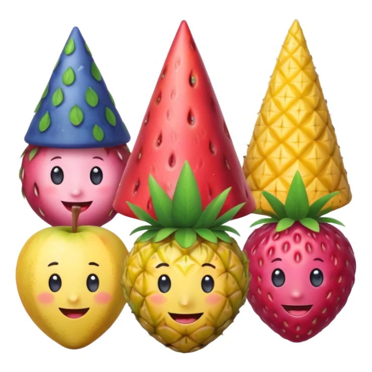 strawberry, blueberry, raspberry, banana, mango, pineapple pink lady apple having a party sticker