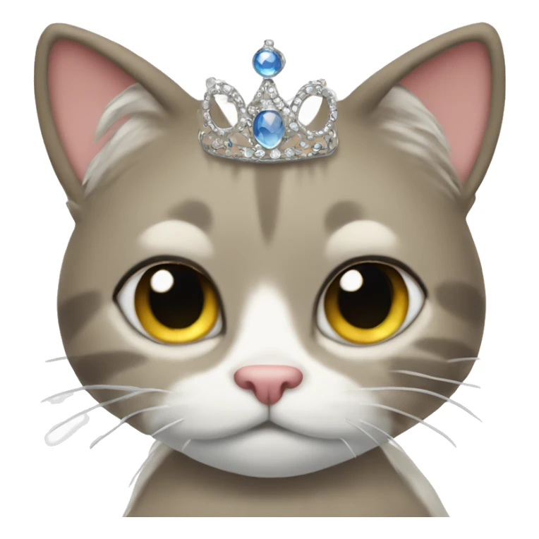 A sassy cat emoji wearing a tiara and batting its eyelashes sticker