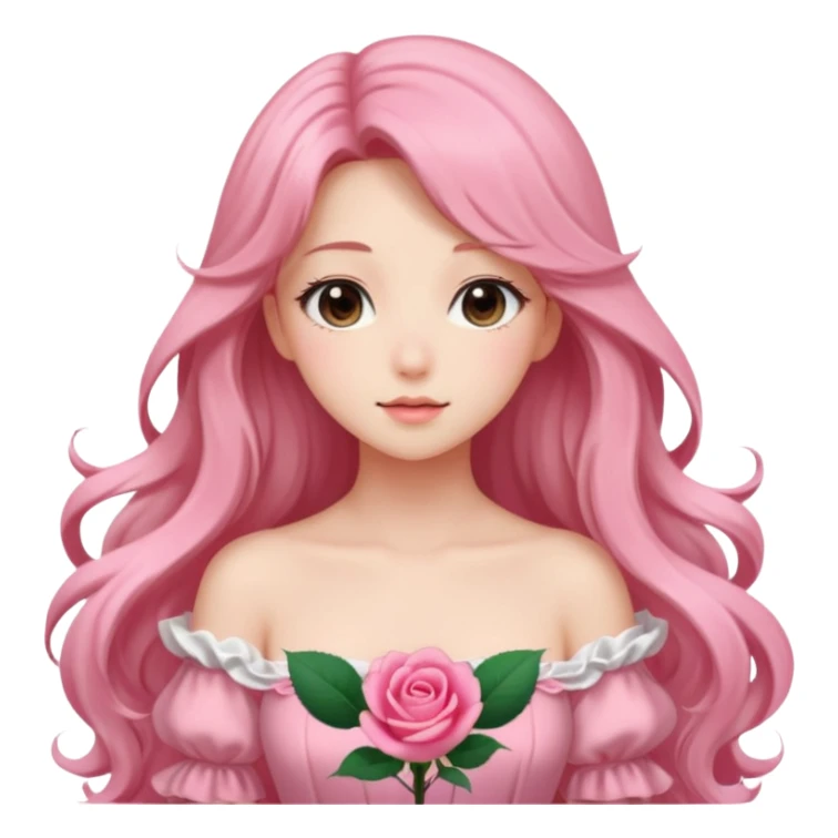 Gorgeous pastel anime lady with long hair and pink rose dress sticker