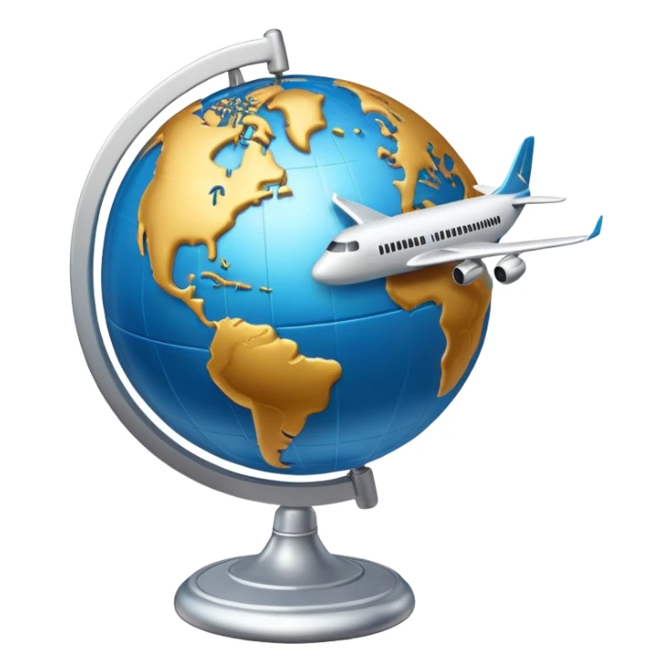 Globe with airplane flying around it, representing travel sticker