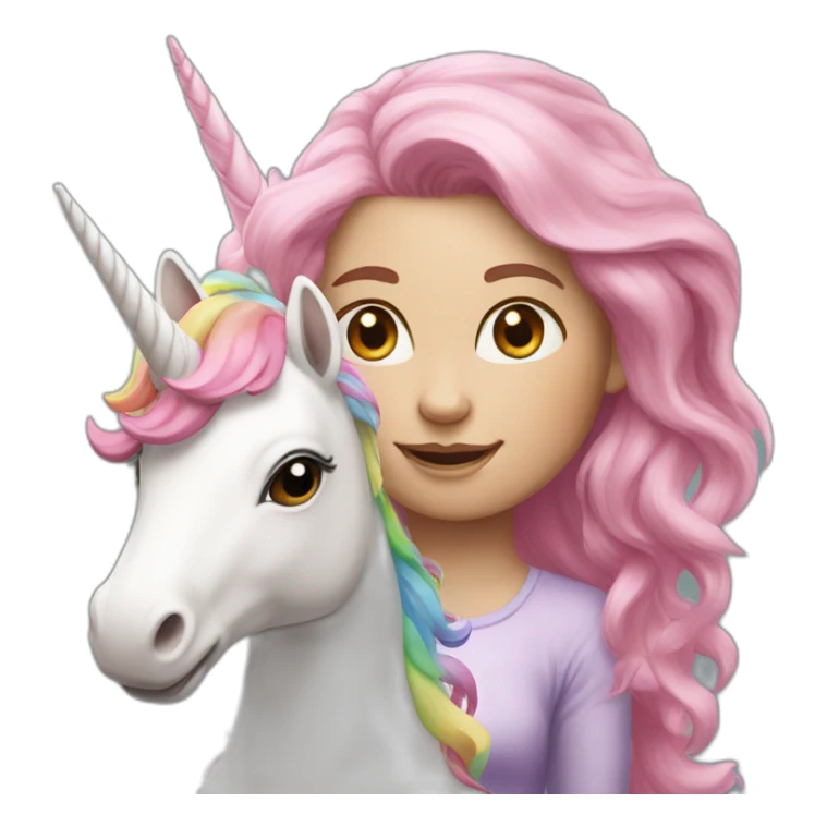 White Girl with pink hair riding a rainbow unicorn sticker