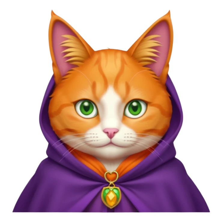 pussy orange cat green eyes, in purple cloak sticker