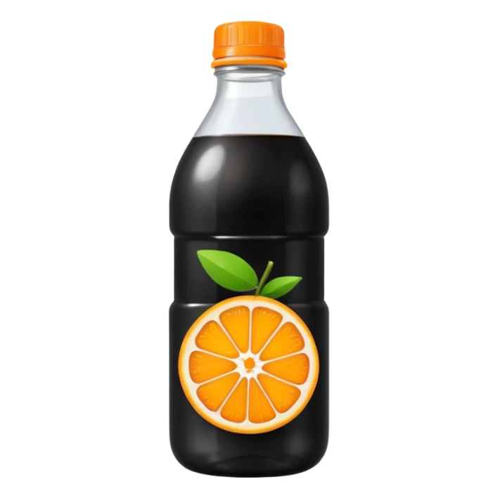 Create a drink in a plastic bottle with a black liquid named Kofola and orange sticker