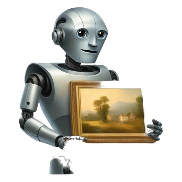 robot holding beautiful painting sticker