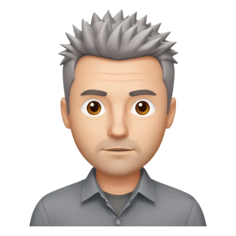 40 yr old white man short spike hair grey dress shirt sticker