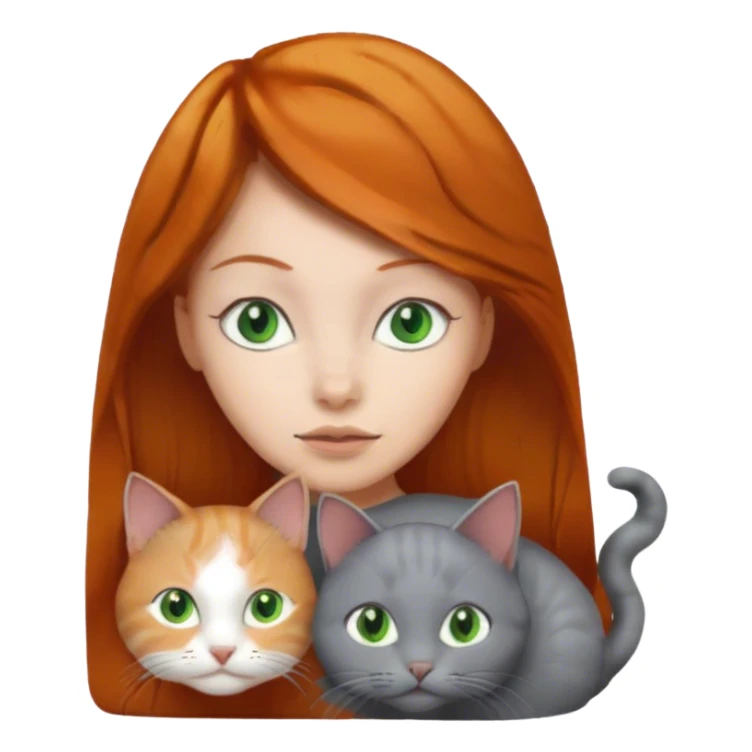 Ginger haired white girl and her gray cat with green eyes sticker