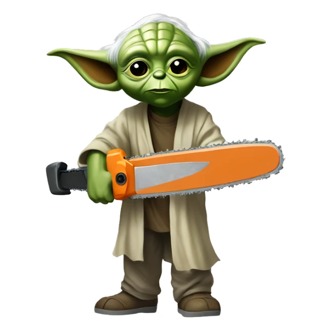 Yoda’s kid saws with a chainsaw. In a painted style sticker