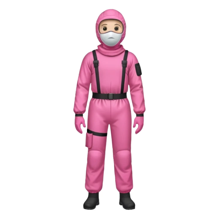 man in full body pink protection clothes with full-faced mask sticker