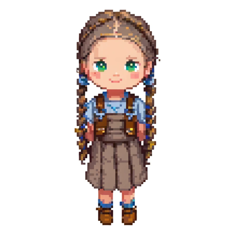little black girl with braids, pixel art style sticker