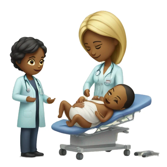 a woman gives birth and doctors stand nearby sticker