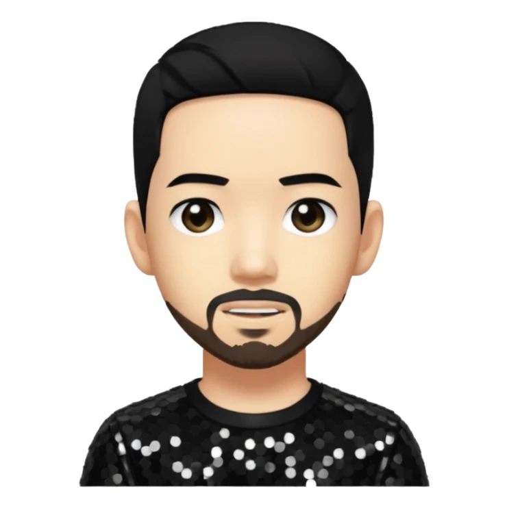 Mike Shinoda from Linkin Park with black hair, black sequin outfit sticker