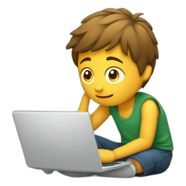A boy sitting searching anything he wants in laptop  sticker