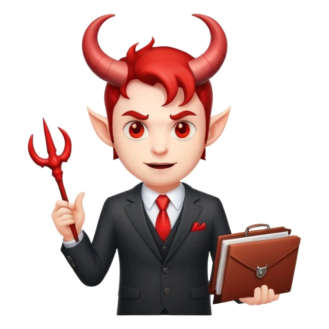 devil businessman with horns and suit selling courses sticker