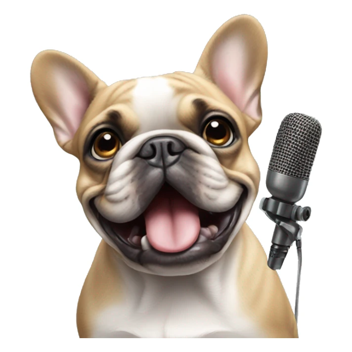 French bulldog with microphone sticker