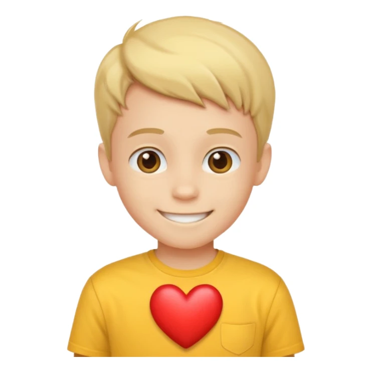 smiling boy in yellow shirt with a heart sticker