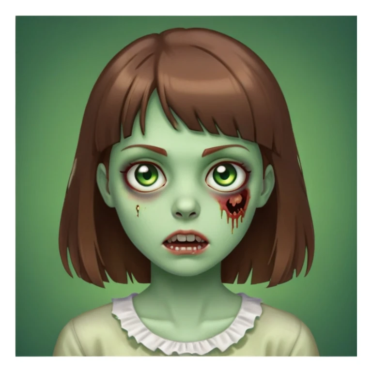 zombie girl With brown hair and bangs and green eyes  sticker