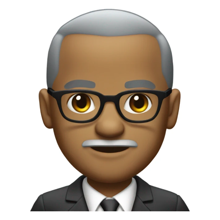 Malcolm x  with small round face and suit and glasses and buzz cut and small black eyes and small gray beard and small black eyes and wrinkled forehead sticker