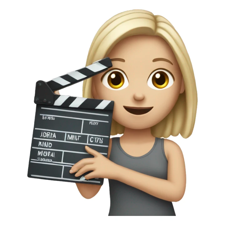 White girl holding a film slate sticker