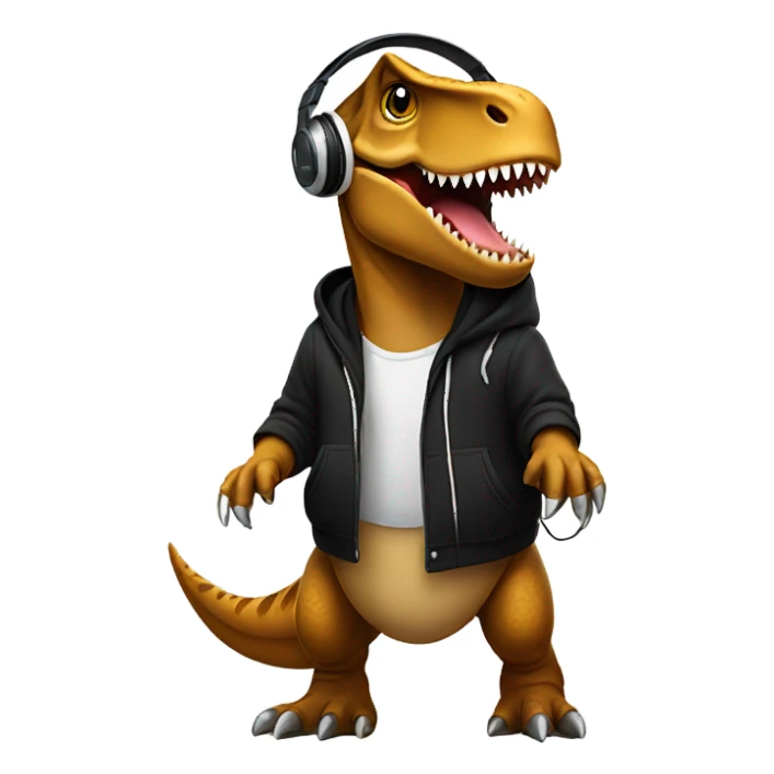 T-rex wearing a black hoodie and headphones sticker