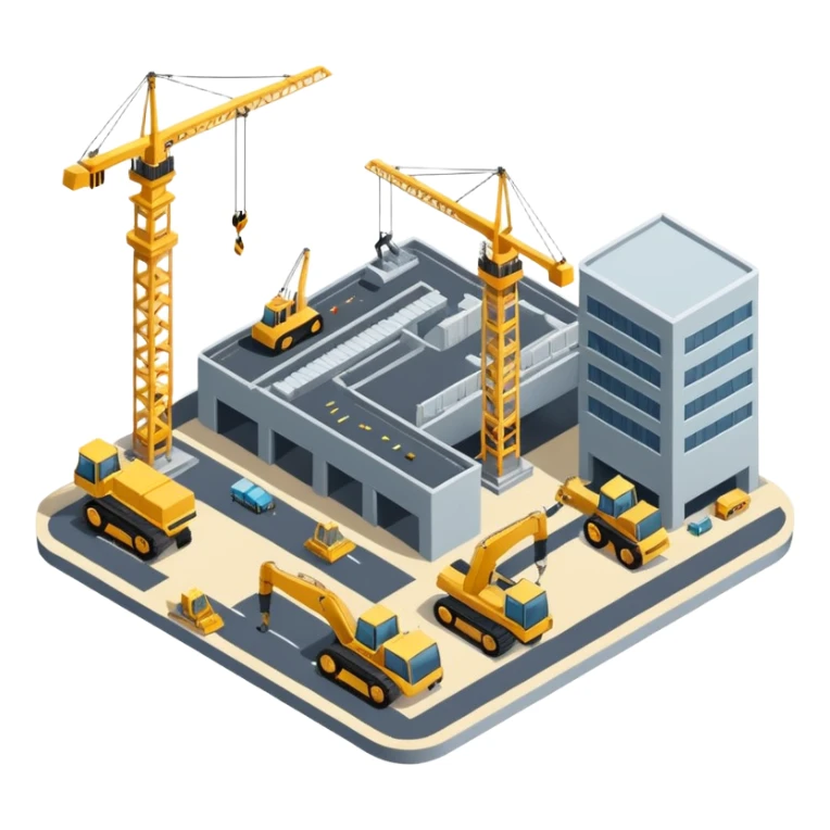 isometric construction site of airport sticker