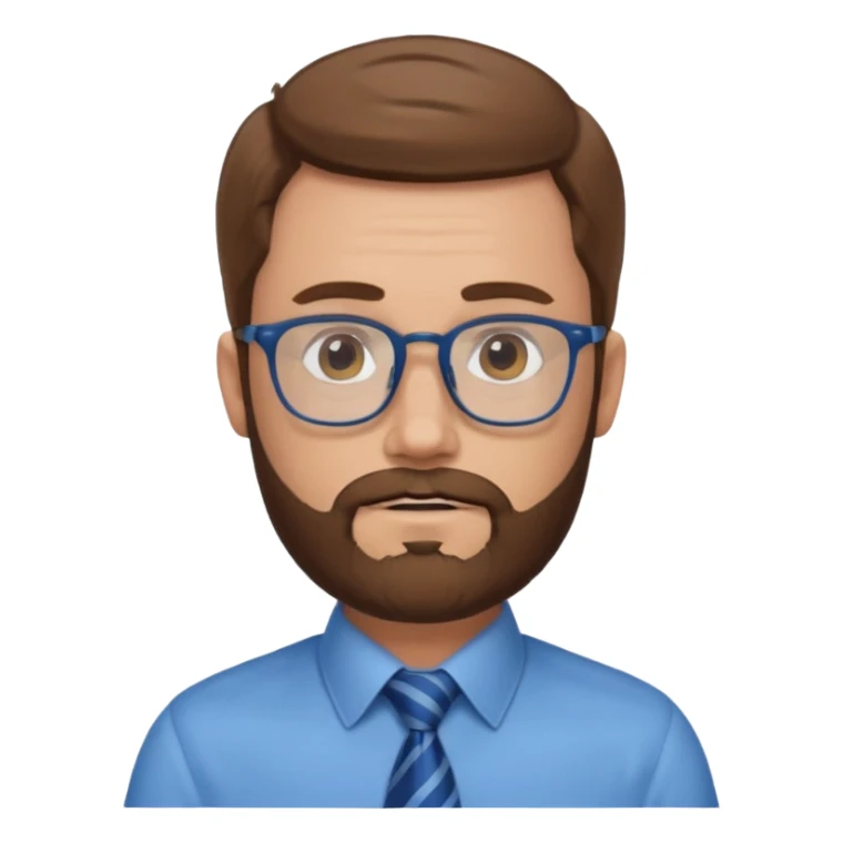 white-man-businessman-with-beard, brown hair, glasses, blue shirt, tie sticker