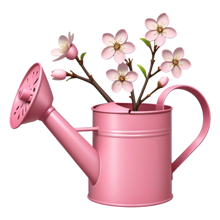 Pink garden watering can filled with white cherry blossoms sticker