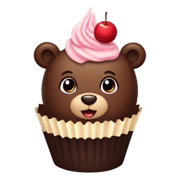 cute dark brown bear as a cupcake with frosting sticker