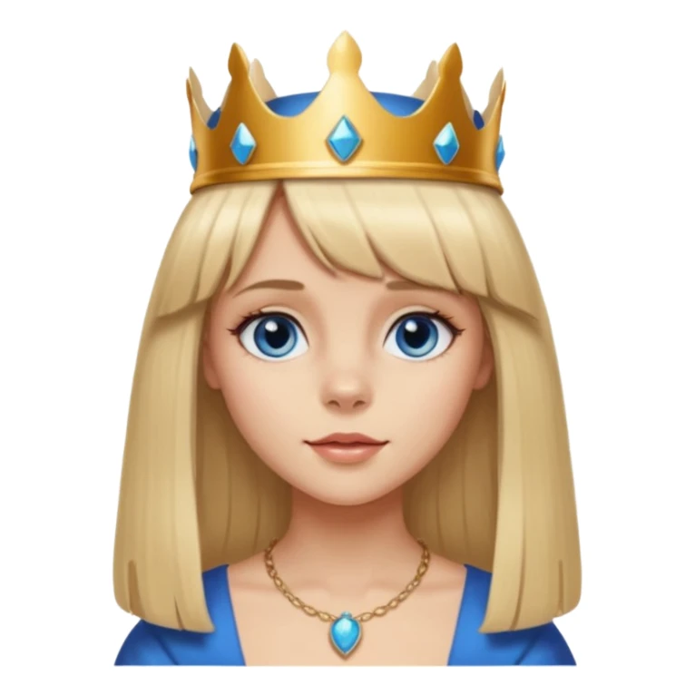 simple Blonde girl with bangs, long straight seductive hair and blue eyes, and a simple crown. giving cockerspaniel energy head only sticker