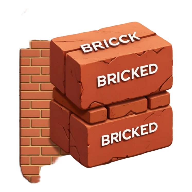 Two red bricks stacked on top of each other with the phrase bricked up across them sticker